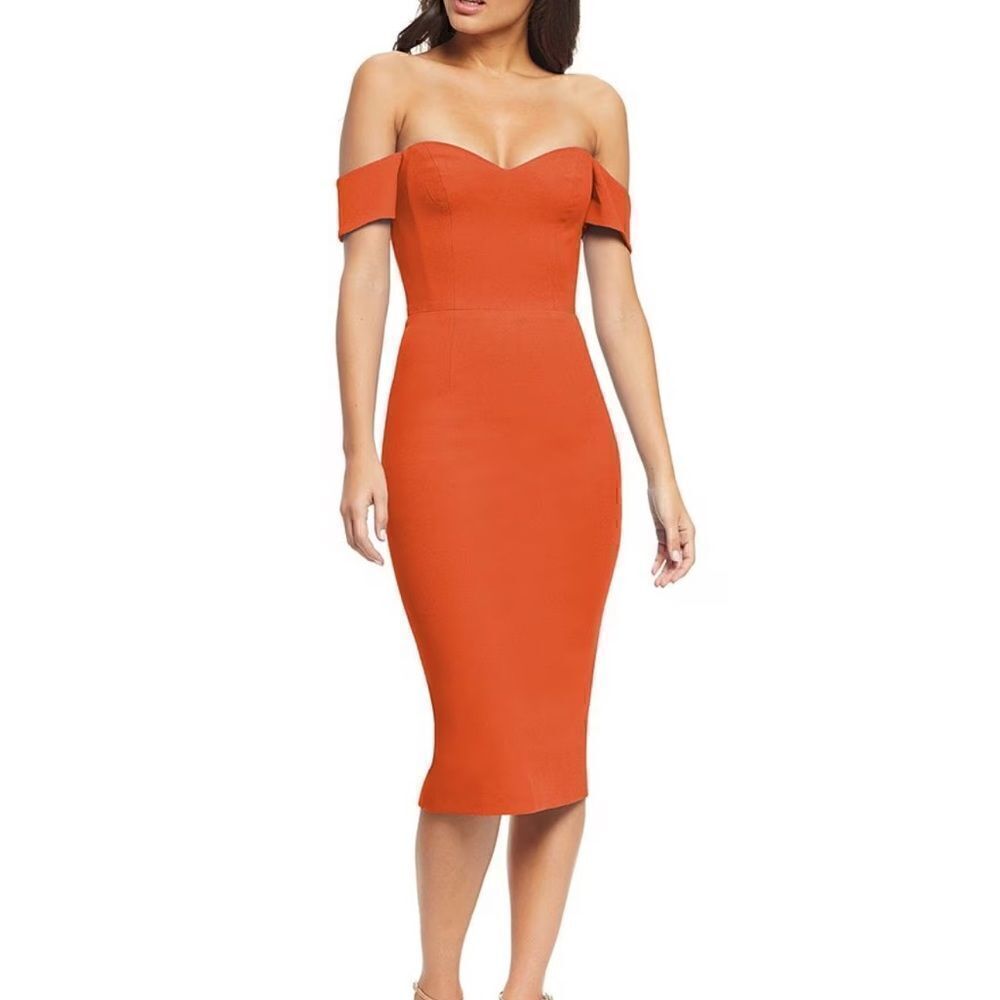 Dress the Population Bailey Off-the-Shoulder Sweetheart  Dress in Poppy size M